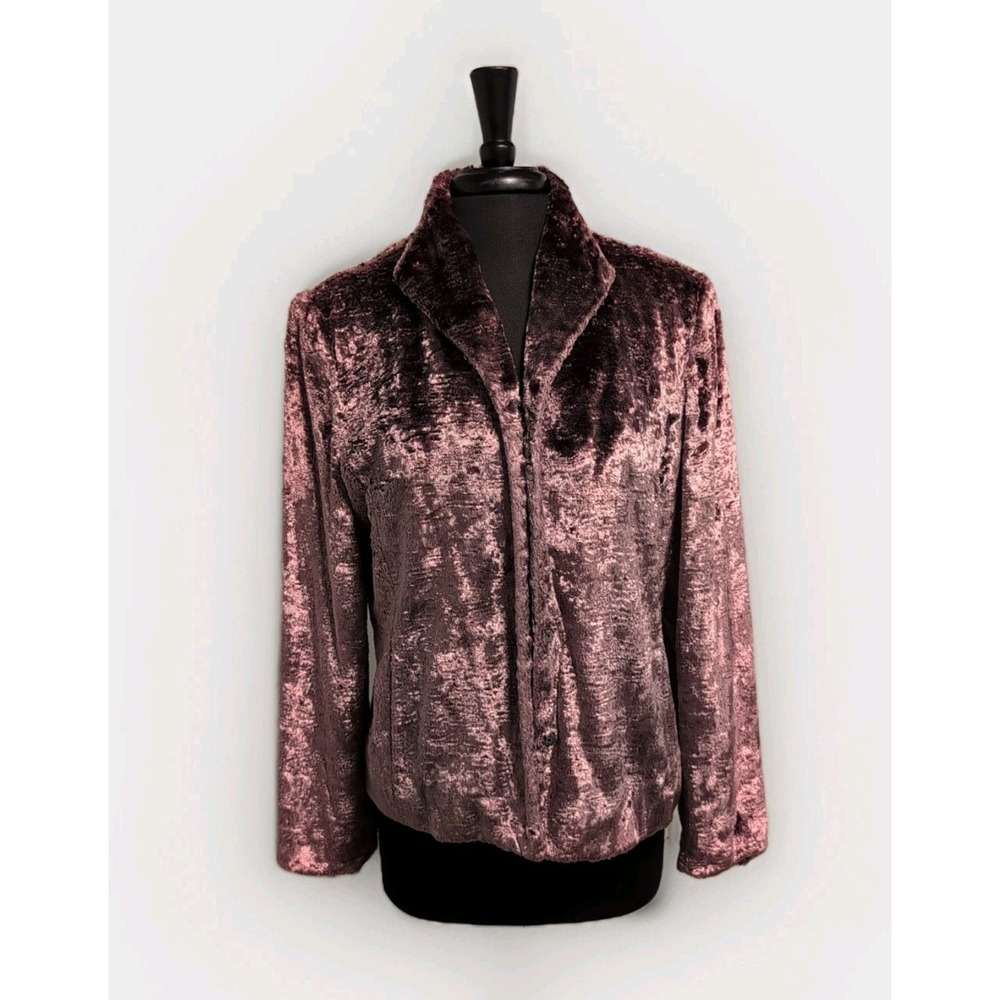 Kate Hill Women Dusty Rose Violet‎ Faux Fur Velvet Like Blazer/Jacket size 12